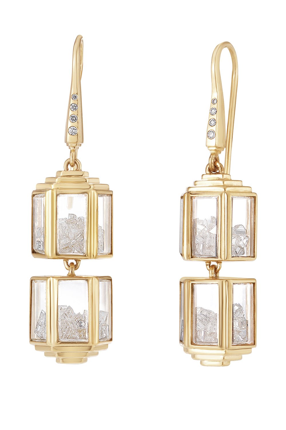 MORITZ GLIK-White Sapphire Torre Shaker Earrings-YELLOW GOLD