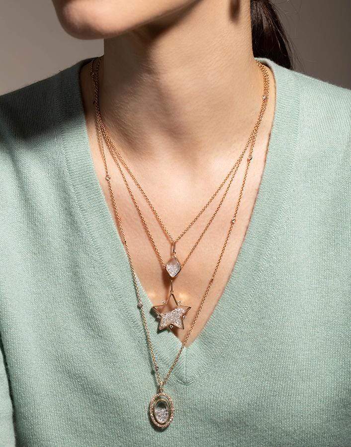 MORITZ GLIK-Oval Halo Diamond Shaker Necklace-ROSE GOLD