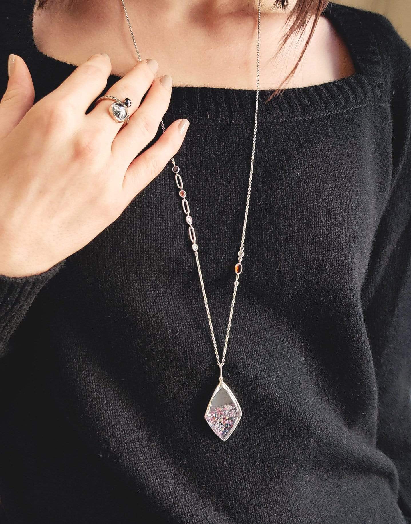 MORITZ GLIK-Sapphire, Ruby and Diamond Shaker Kite Necklace-WHITE GOLD