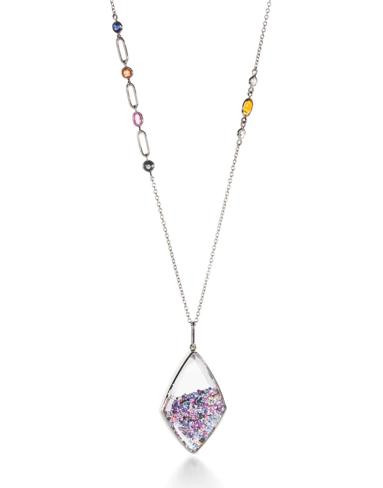 MORITZ GLIK-Sapphire, Ruby and Diamond Shaker Kite Necklace-WHITE GOLD