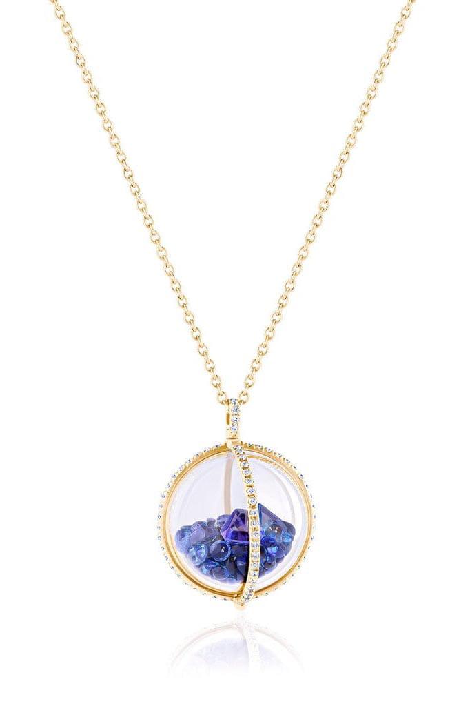 MORITZ GLIK-Globe 22 Blue Necklace-YELLOW GOLD