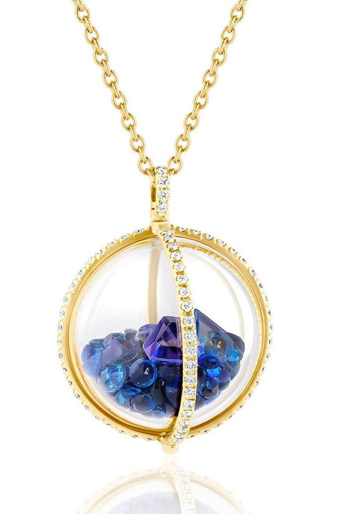 MORITZ GLIK-Globe 22 Blue Necklace-YELLOW GOLD