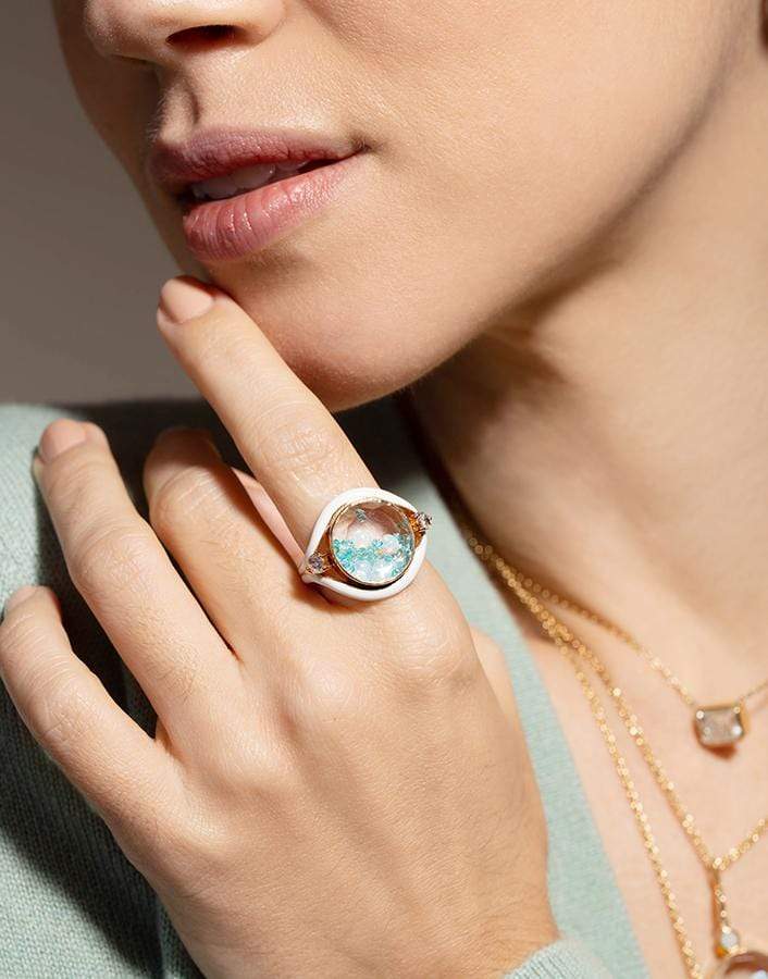 MORITZ GLIK-Tourmaline Opal and Diamond Shaker Evil Eye Ring-ROSE GOLD