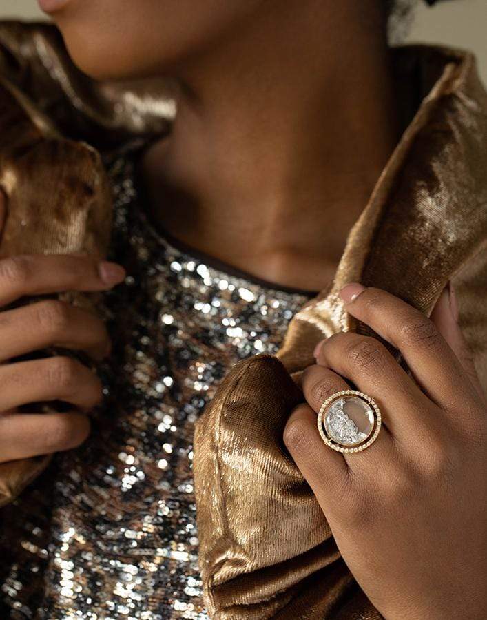 MORITZ GLIK-Movable Halo Diamond Shaker Ring-YELLOW GOLD