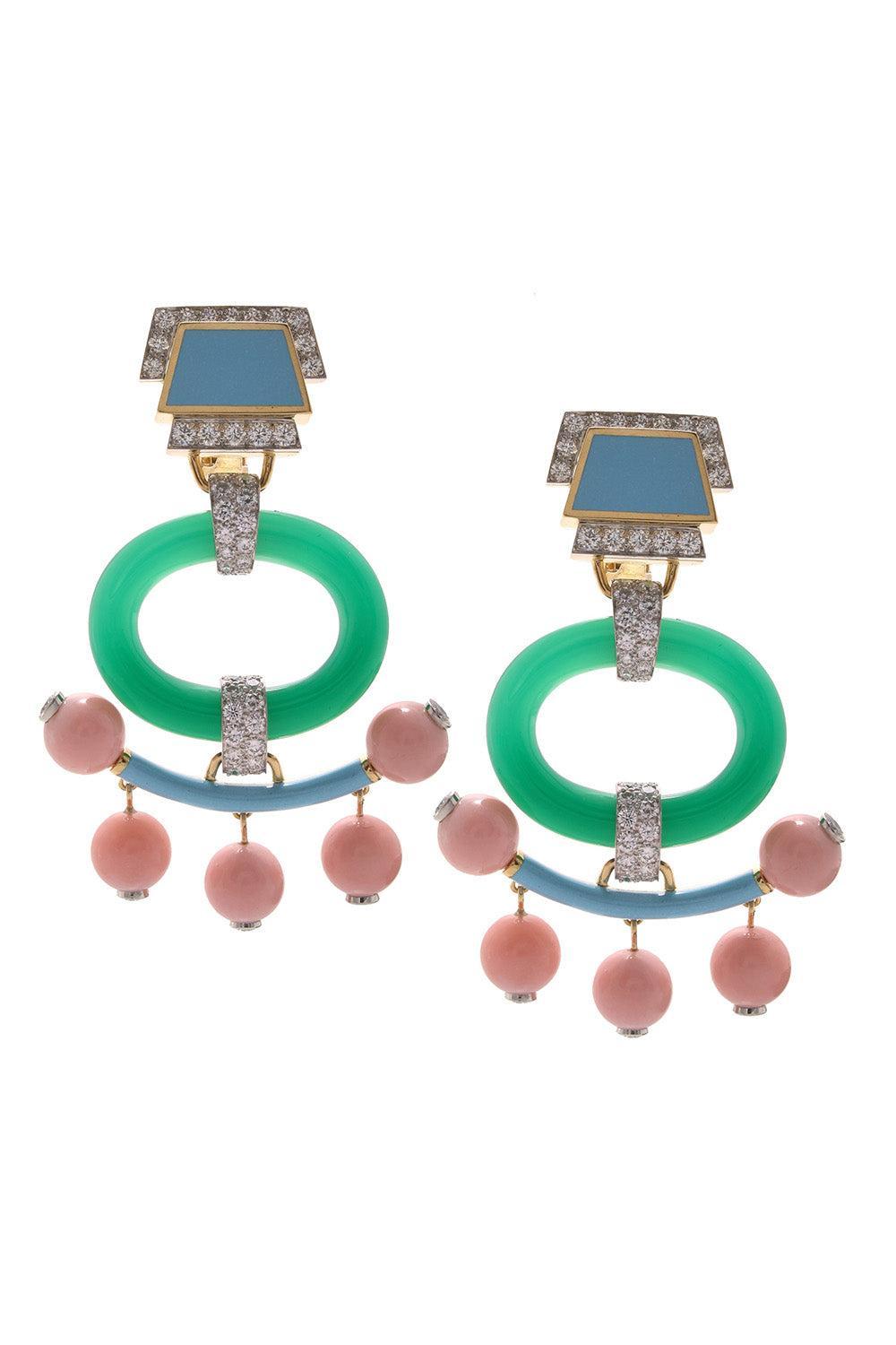 Onyx Diamond Opal Light Blue Pagoda Earrings-YELLOW GOLD-JEWELRYFINE JEWELEARRING-DAVID WEBB