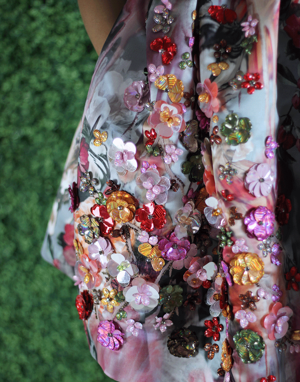 MSGM-Floral Printed Techno Duchesse Dress-PINK/MLT