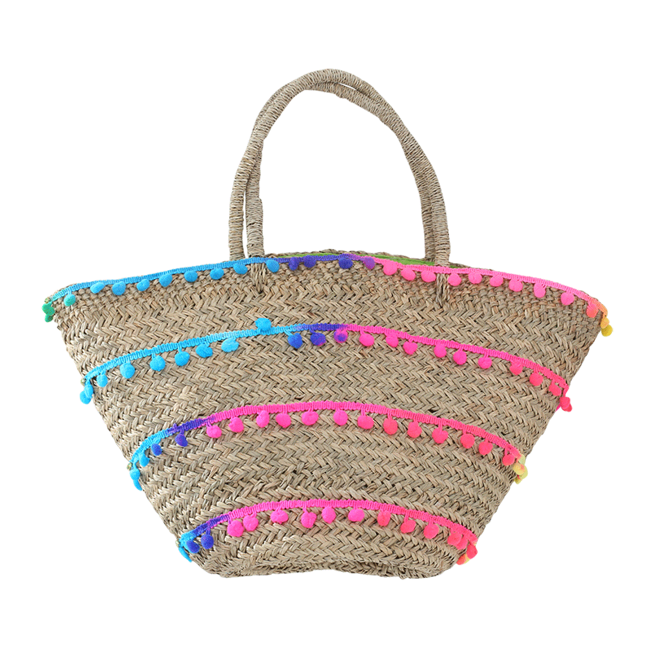 MYSTIQUE-Charleston Stripe Pom Straw Basket-MULTI