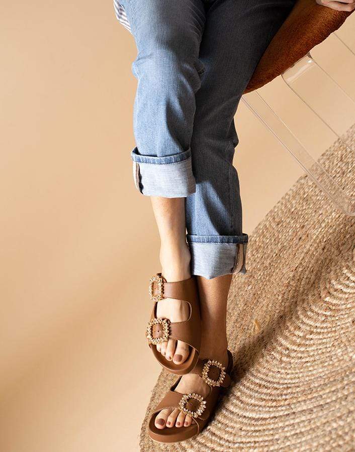 MYSTIQUE-Milan Camel Double Buckle Sandal-
