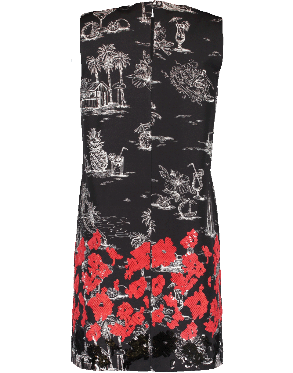 N0.21-Red Beaded Bottom Print Shift Dress-