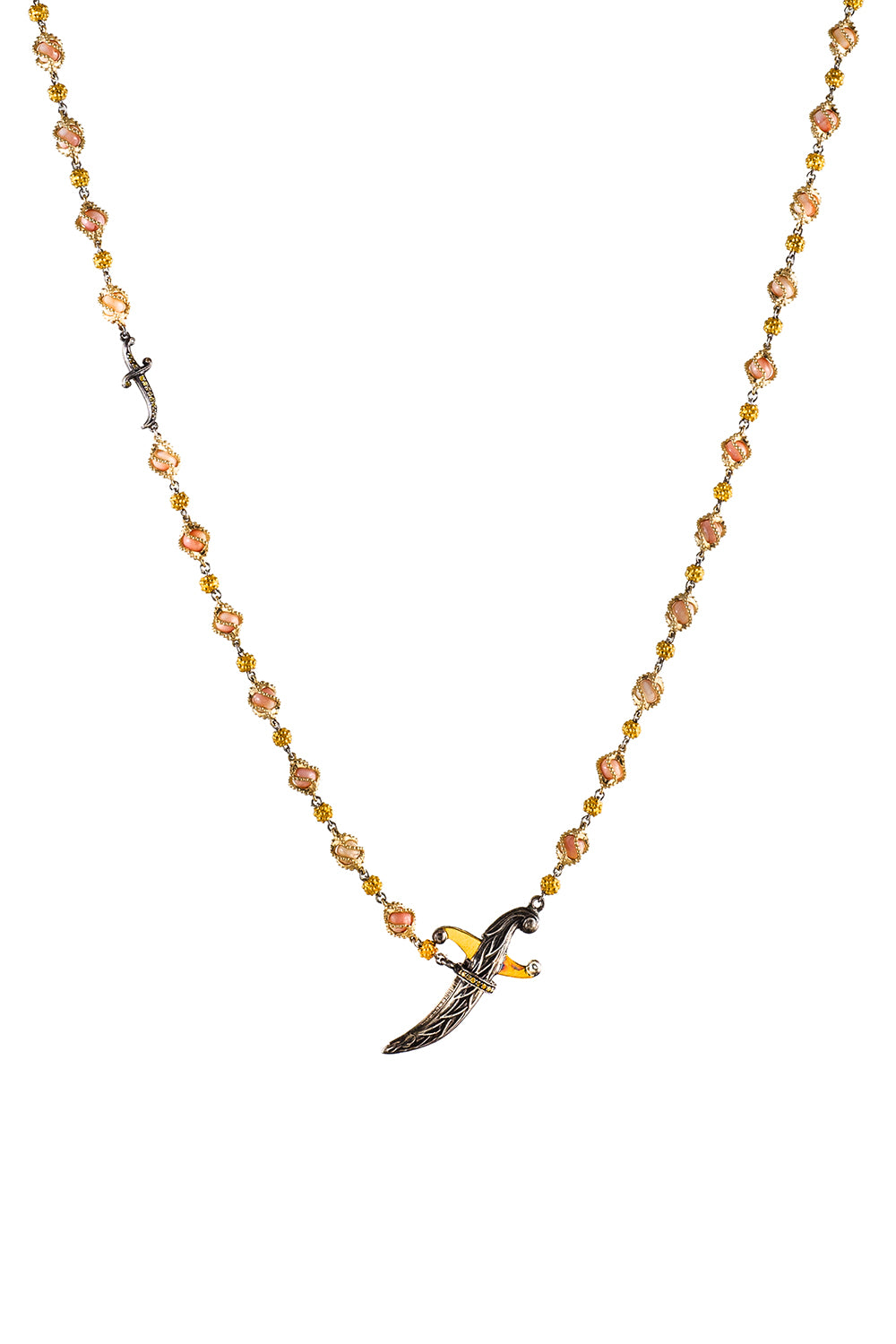 Yellow White Diamond Coral Dagger Necklace