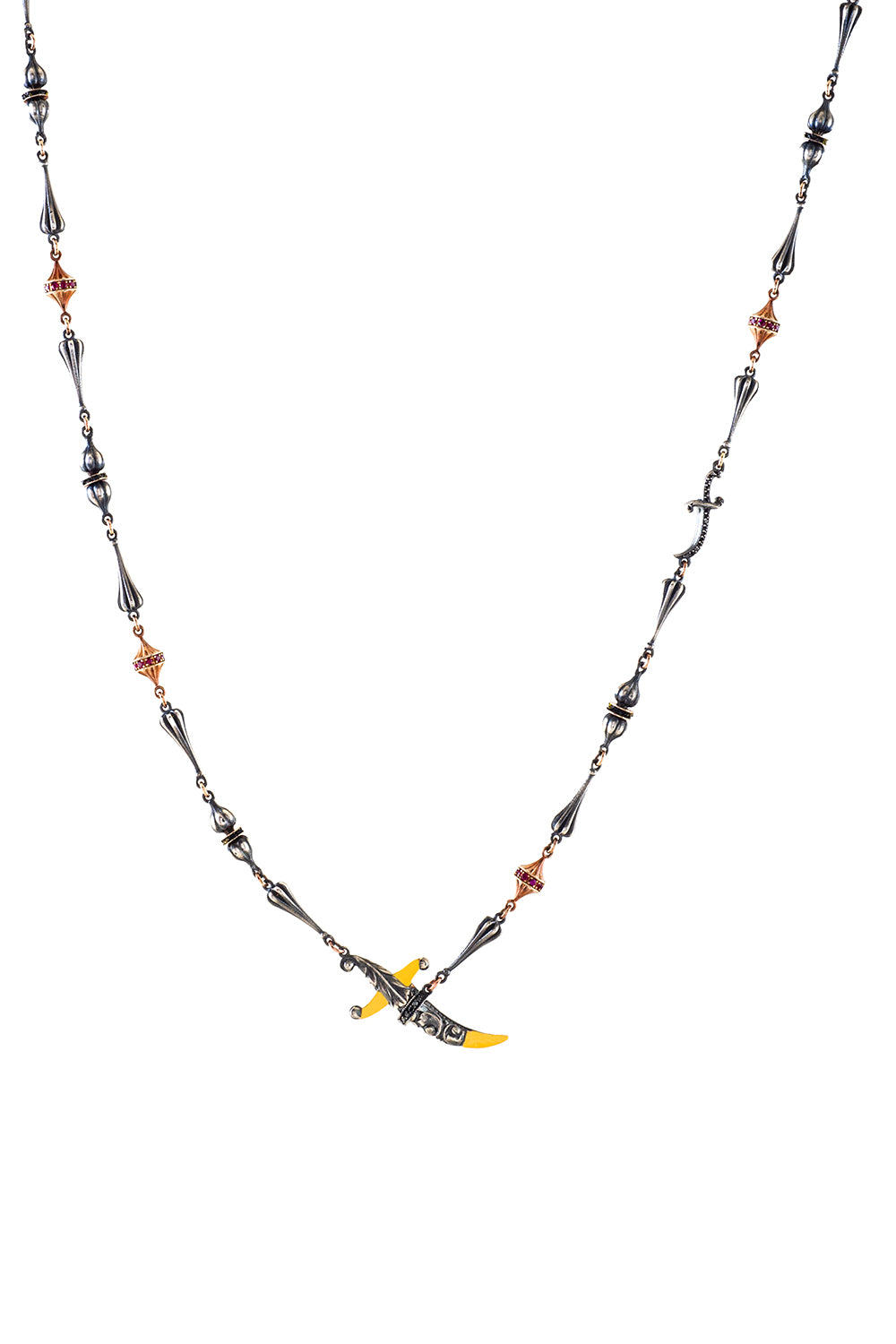 Ruby Black Diamond Dagger Necklace