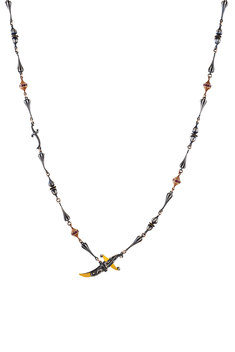 Ruby Black Diamond Dagger Necklace
