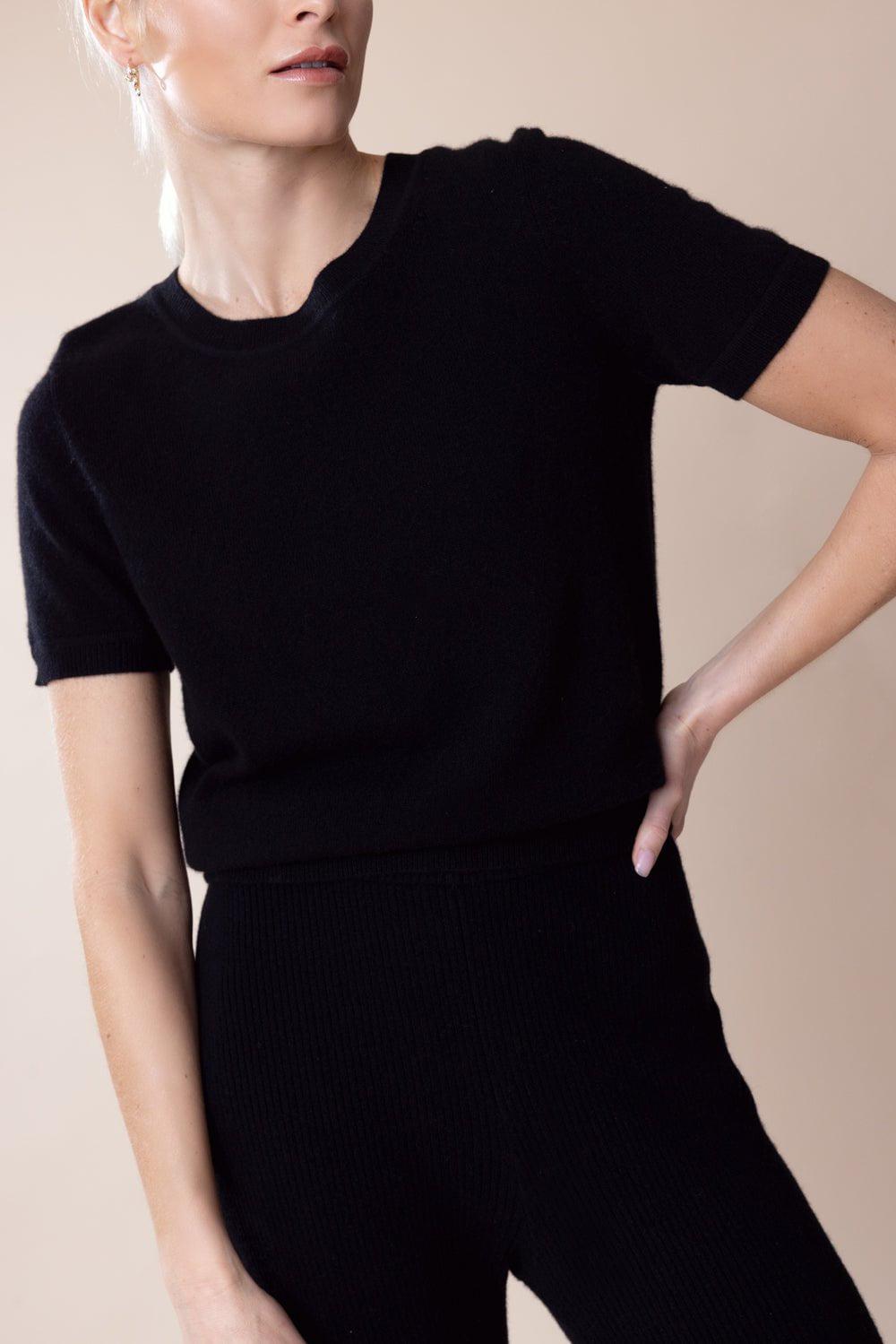 NAADAM-Short Sleeve Cropped Pullover - Black-