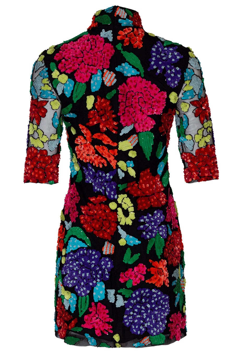 Floral Beaded Mock Neck Dress