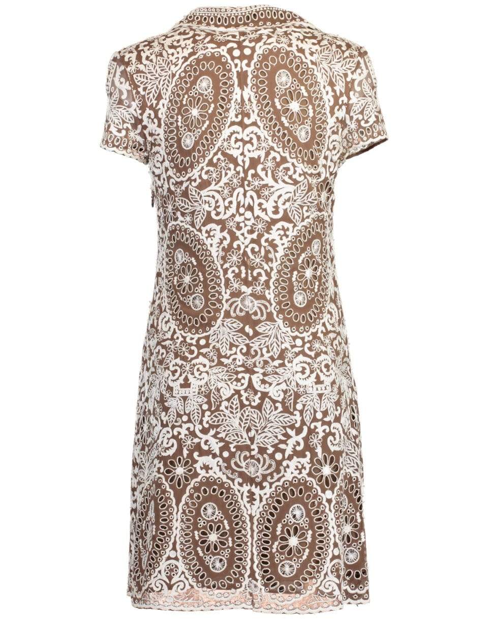 NAEEM KHAN-Silk Embroidered Eyelet Polo Dress-BROWN