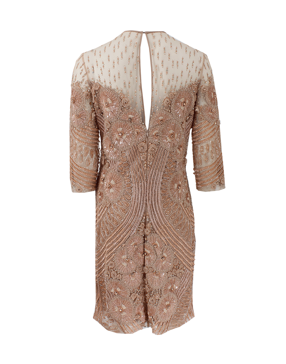 NAEEM KHAN-Beaded Crew Neck Dress-NUDE