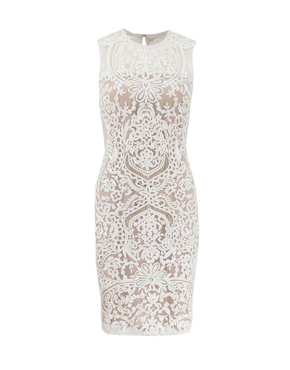 NAEEM KHAN-Embroidered Fit Illusion Neck Cocktail Dress-WHT/NUD