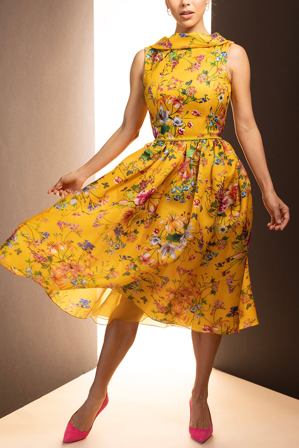 NAEEM KHAN-Positano Floral Dress - Yellow-YLW/MLT