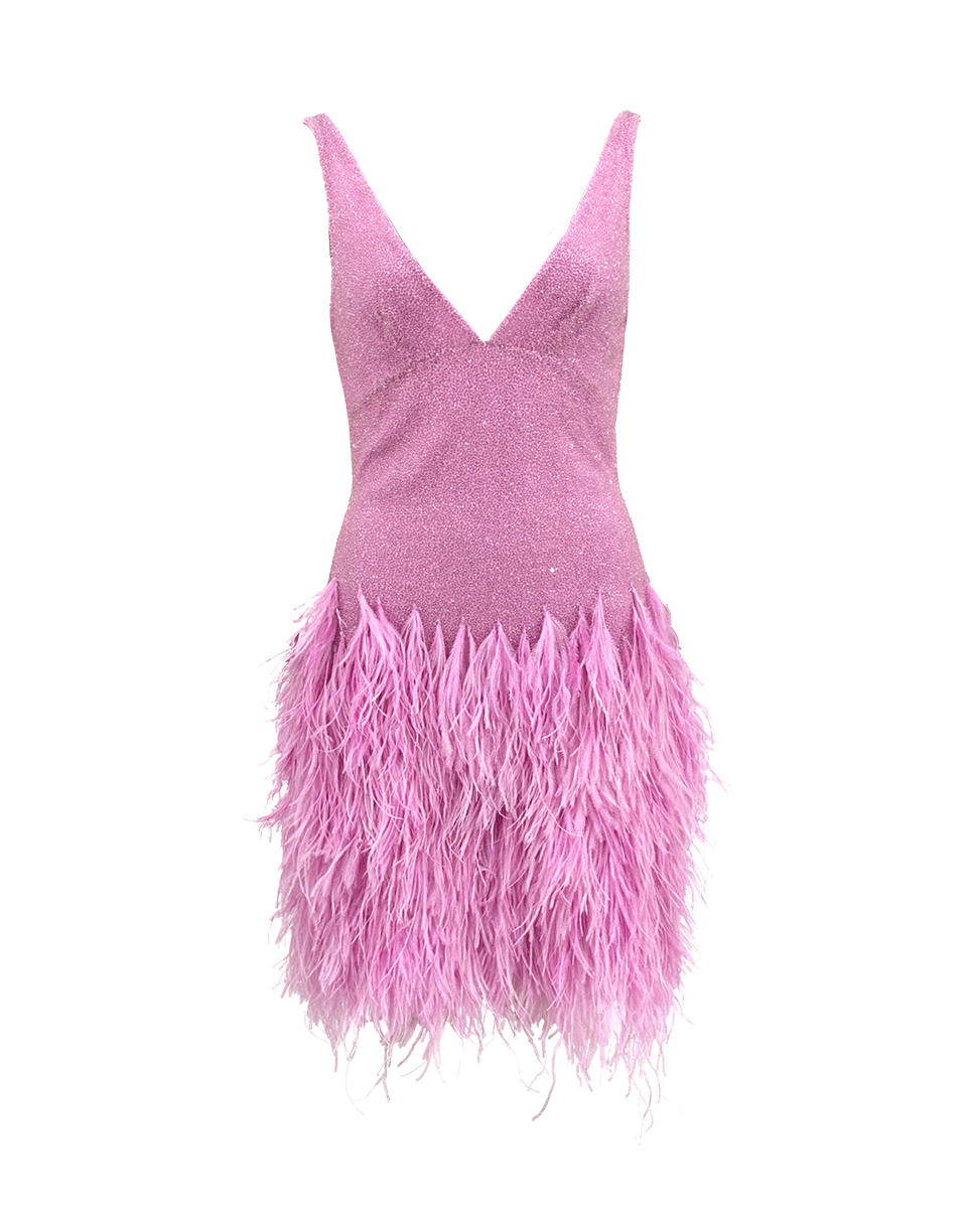 NAEEM KHAN-Sleeveless V-Neck Beaded Feather Dress-LILAC