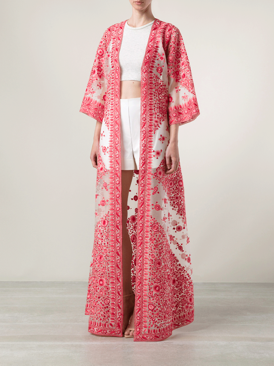 NAEEM KHAN-Long Embroidered Coat-PINK