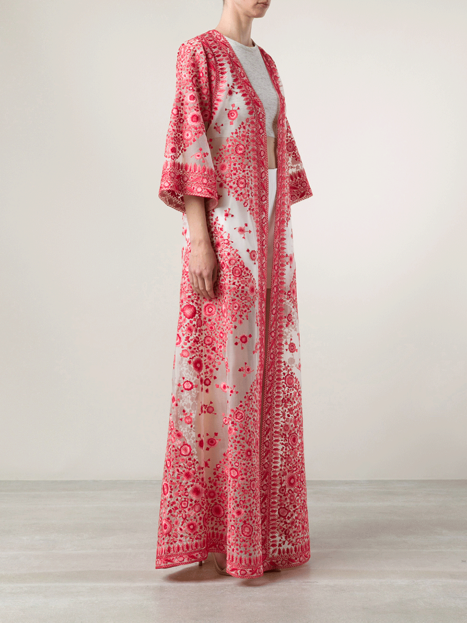 NAEEM KHAN-Long Embroidered Coat-PINK