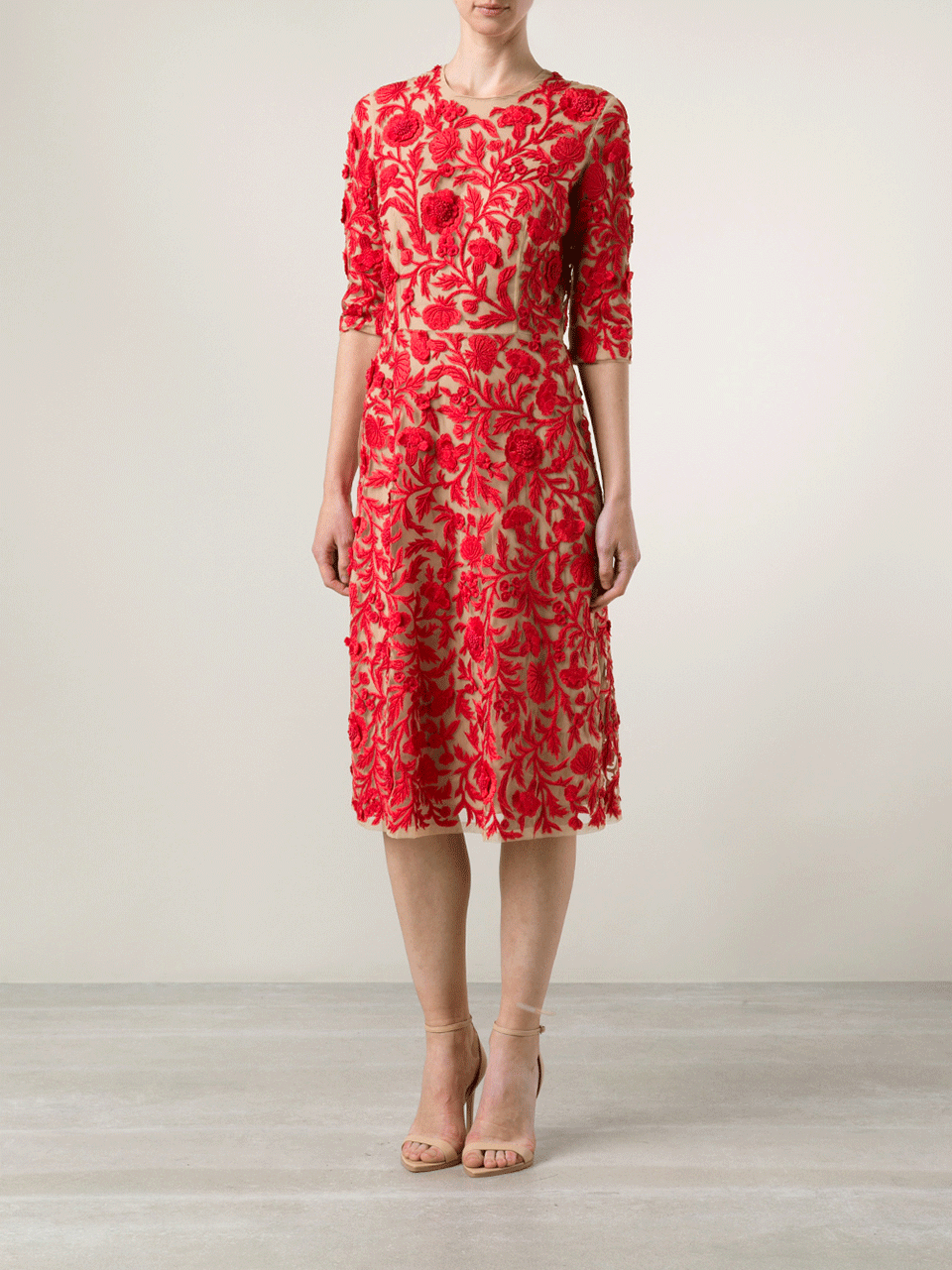 NAEEM KHAN-Floral Cocktail Dress-RED