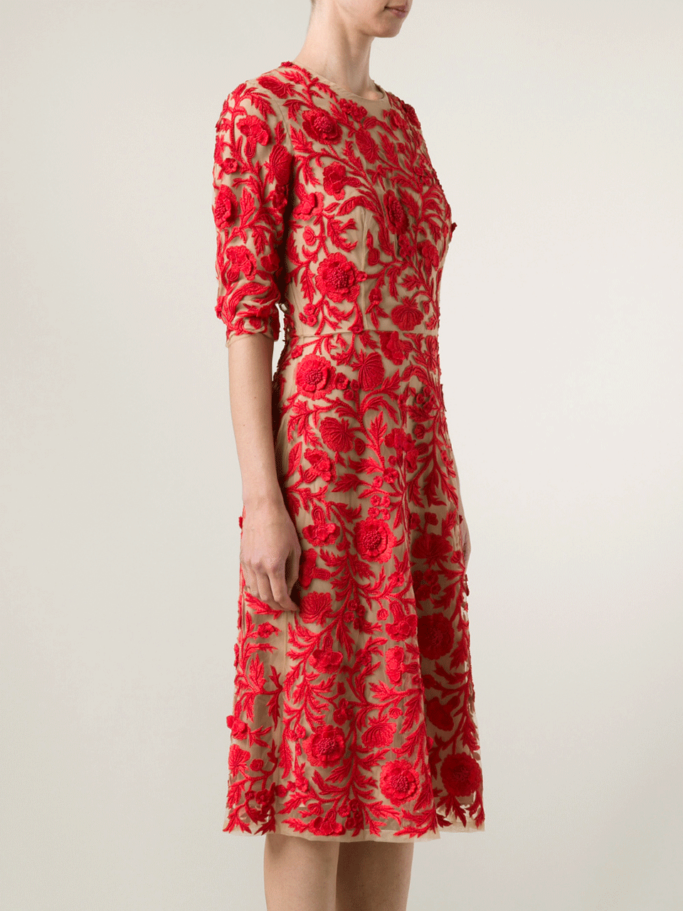 NAEEM KHAN-Floral Cocktail Dress-RED