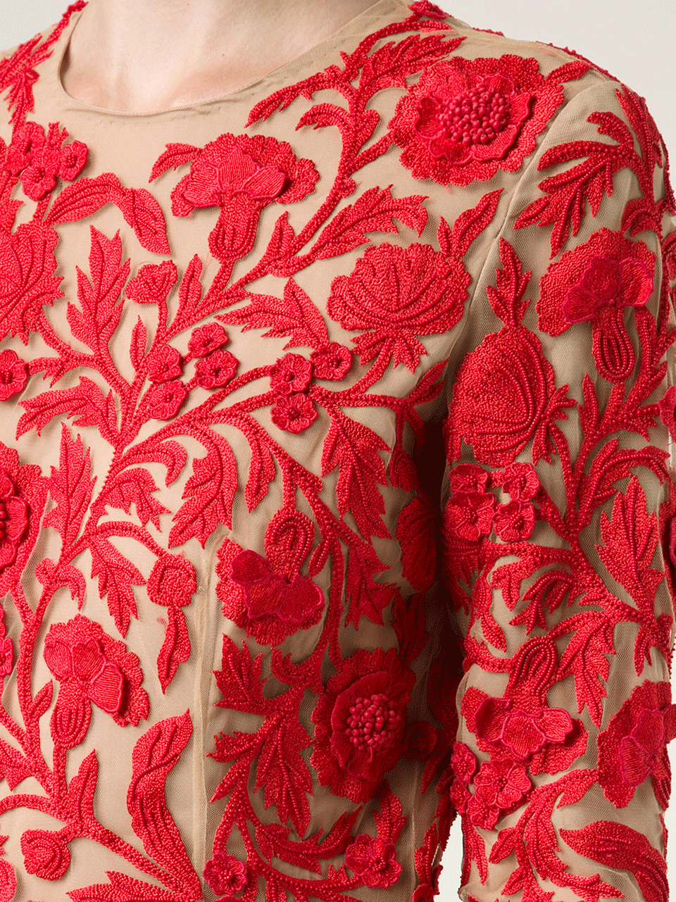 NAEEM KHAN-Floral Cocktail Dress-RED