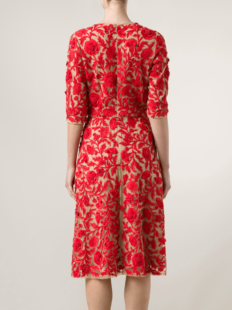 NAEEM KHAN-Floral Cocktail Dress-RED