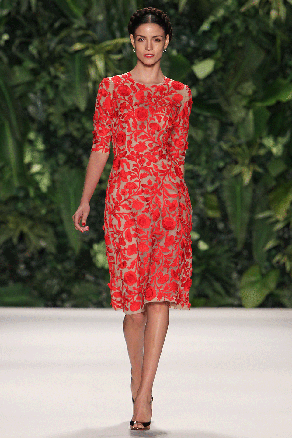 NAEEM KHAN-Floral Cocktail Dress-RED
