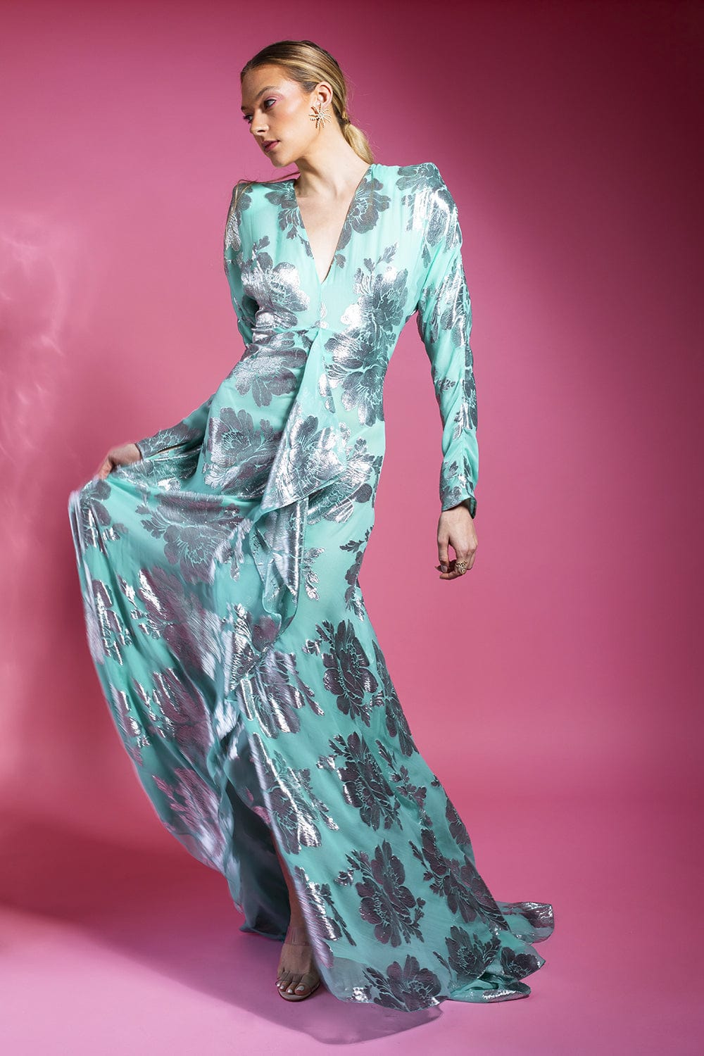 NAEEM KHAN-V-Neck Long Sleeve Gown-