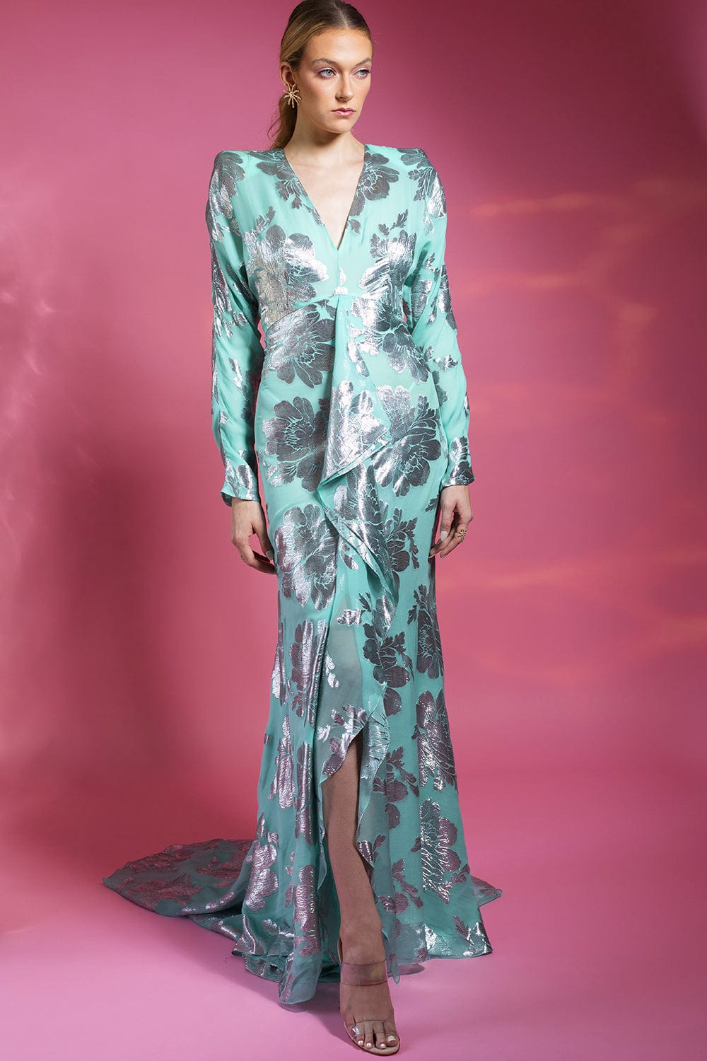 NAEEM KHAN-V-Neck Long Sleeve Gown-