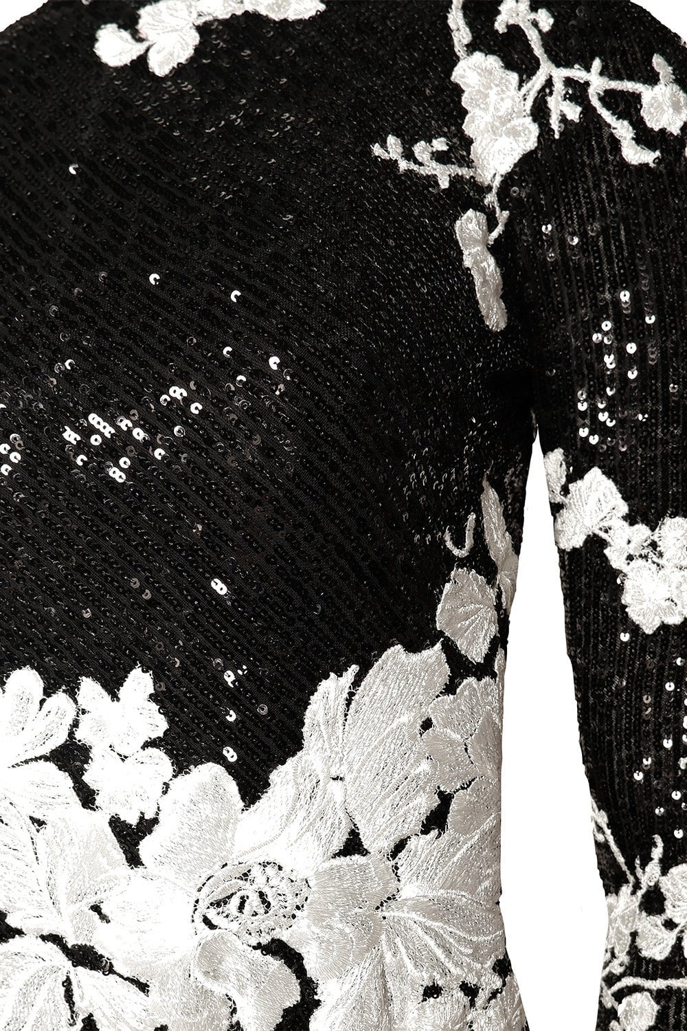 NAEEM KHAN-Long Sleeve Sequin Gown-BLK/WHT