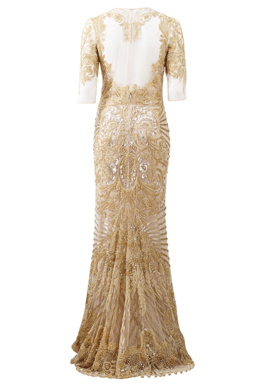 NAEEM KHAN-Illusion Neckline Embroidered Gown-GOLD