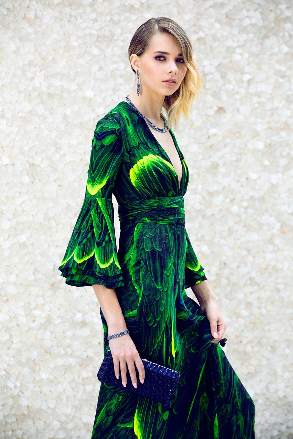 NAEEM KHAN-Long Sleeve V Neck Gown-