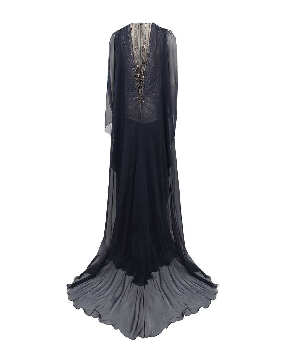 NAEEM KHAN-Sleeveless V-Neck Sequin Front Gown-NAVY