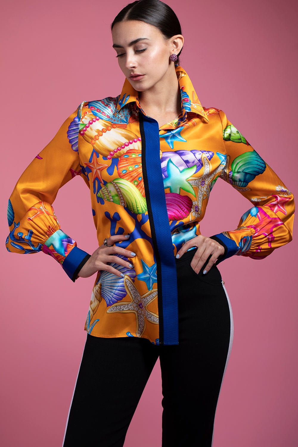 NAEEM KHAN-Amalfi Sea Print Silk Shirt-