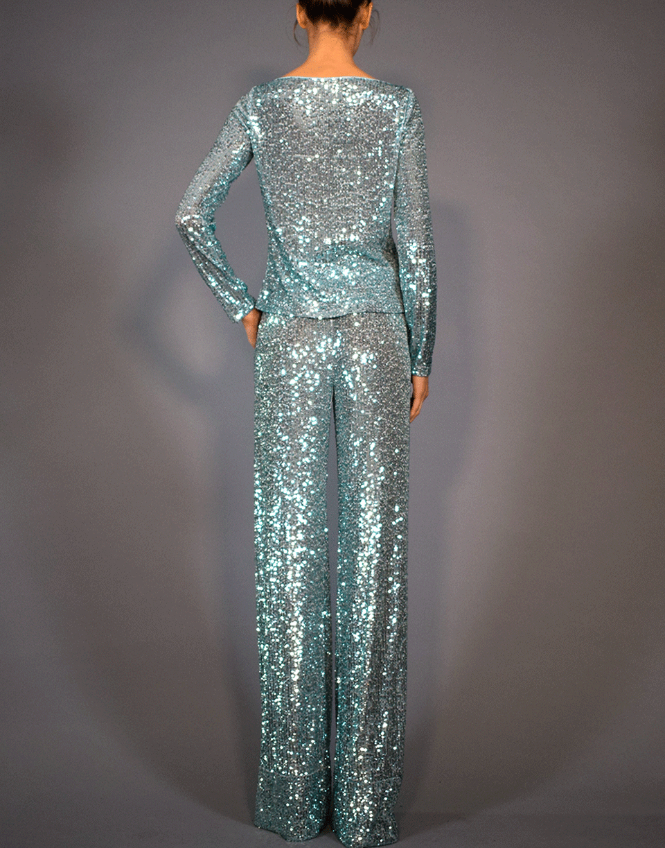 NAEEM KHAN-Bateau Neck Sequin Knit Top-AQUA