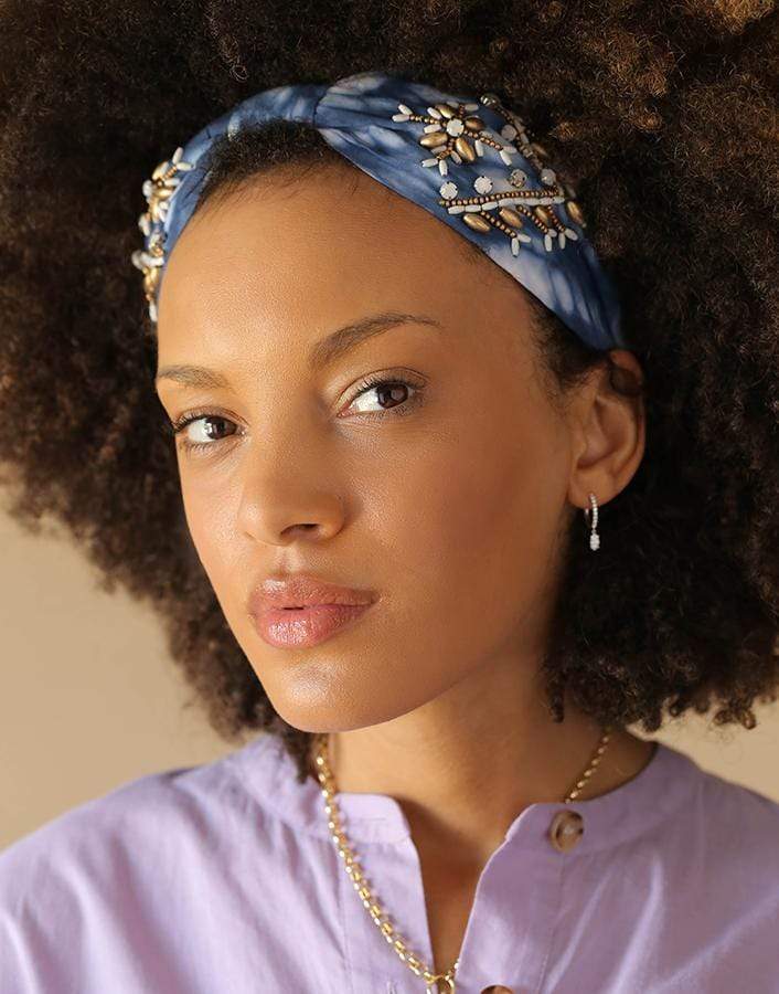 NAMJOSH-Bead And Shell Headband-BLU/GLD