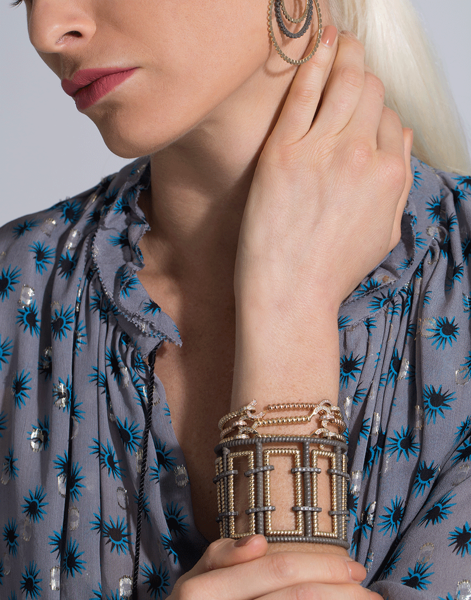 NANCY NEWBERG-Diamond Hook Mixed Gold Twist Bracelet-ROSE GOLD