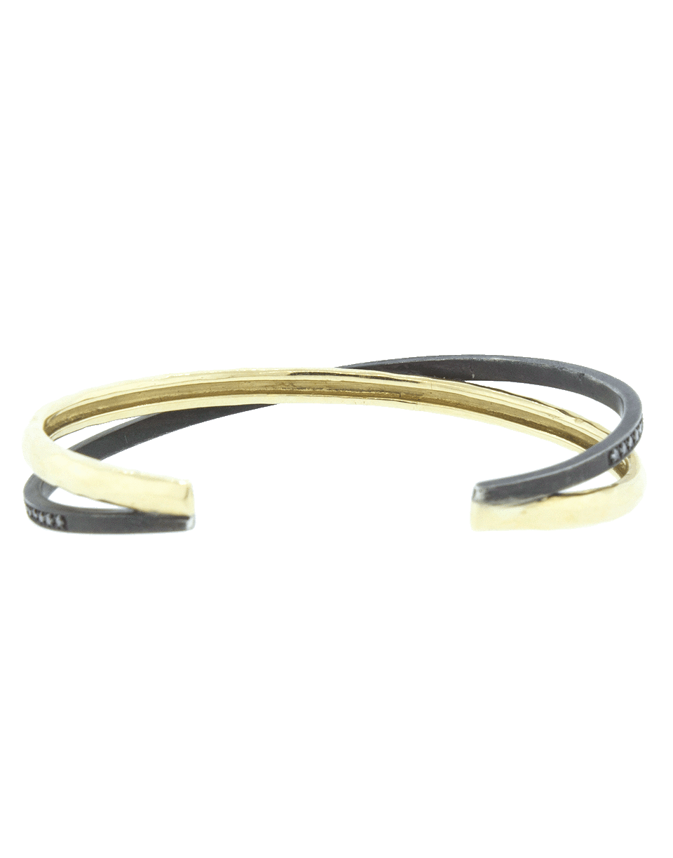 NANCY NEWBERG-Diamond X Hammered Silver Cuff-YELLOW GOLD