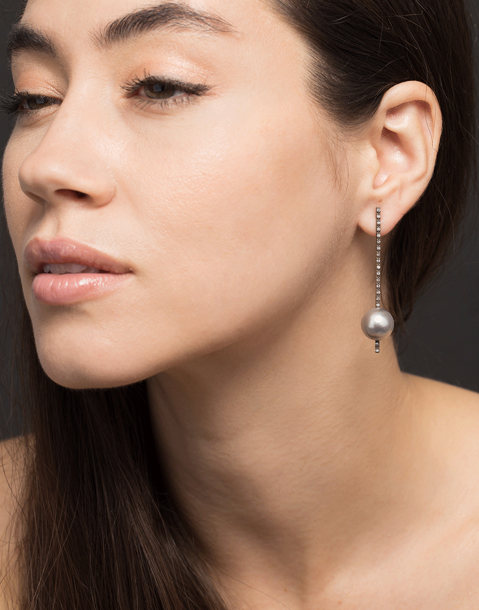 NANCY NEWBERG-Pearl And Diamond Stick Earrings-SILVER