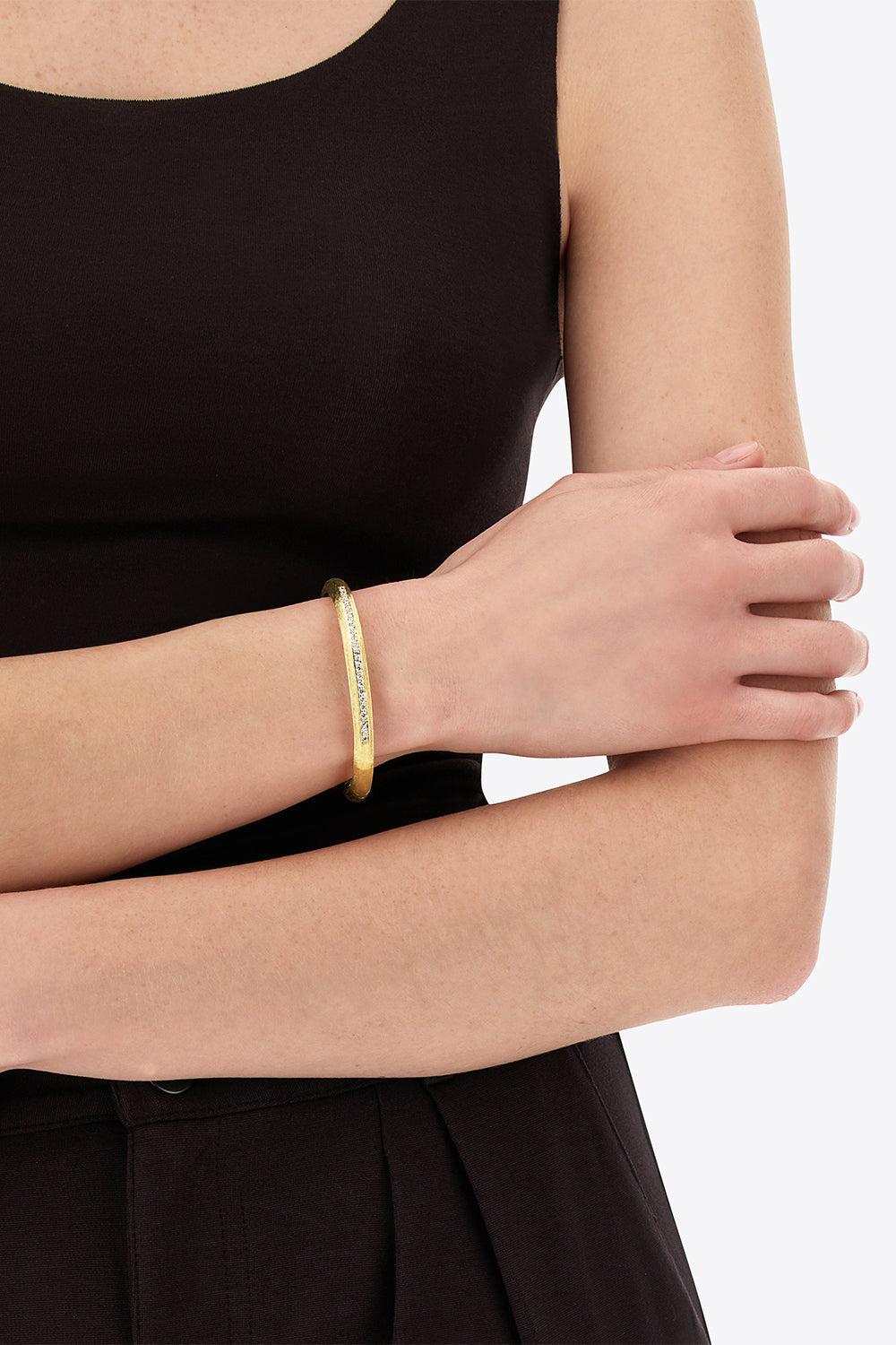 Diamond One Row Libera Aura Bangle Bracelet-YELLOW GOLD-JEWELRYFINE JEWELBRACELET O-NANIS