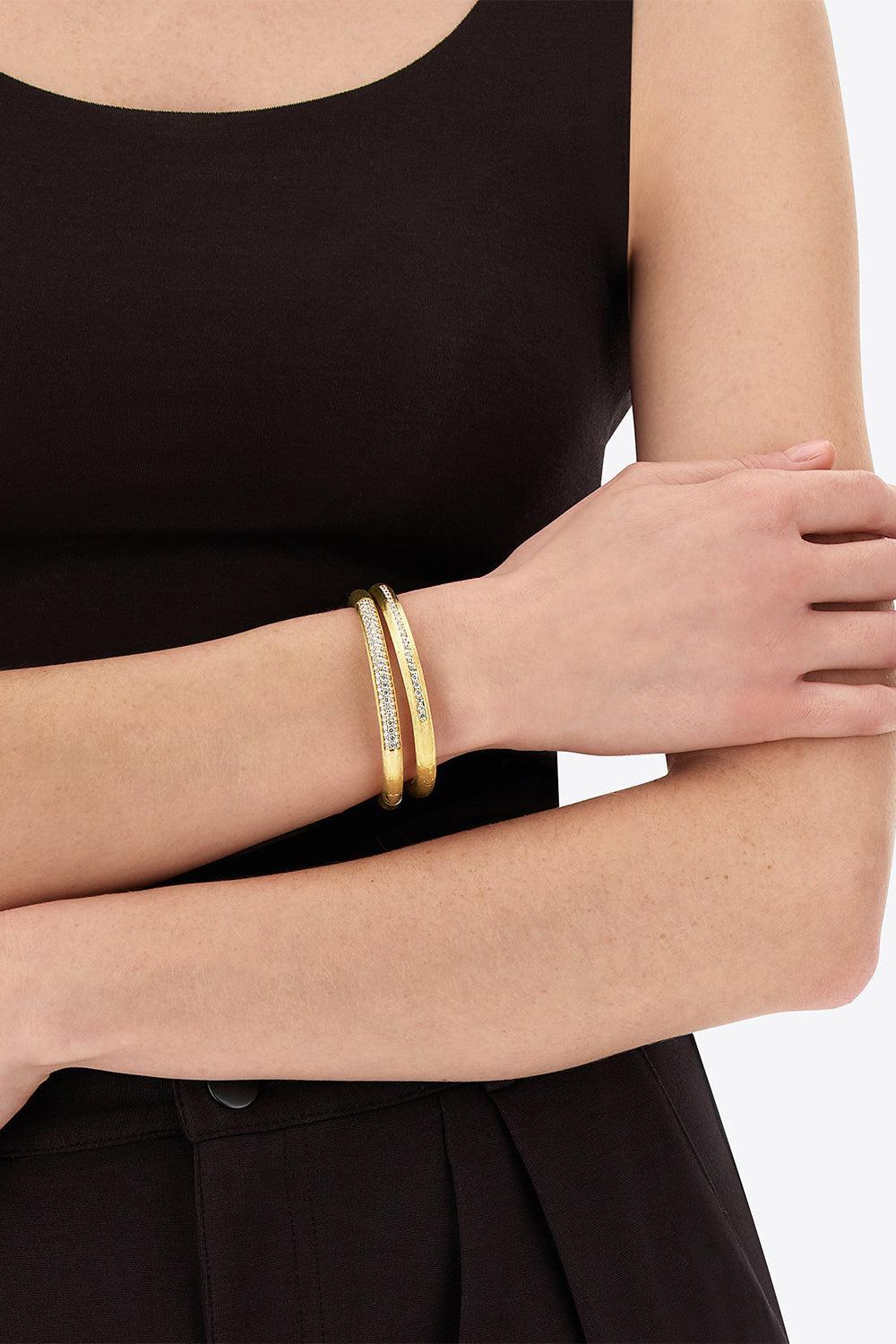 Diamond Pave Libera Aura Bangle Bracelet-YELLOW GOLD-JEWELRYFINE JEWELBRACELET O-NANIS
