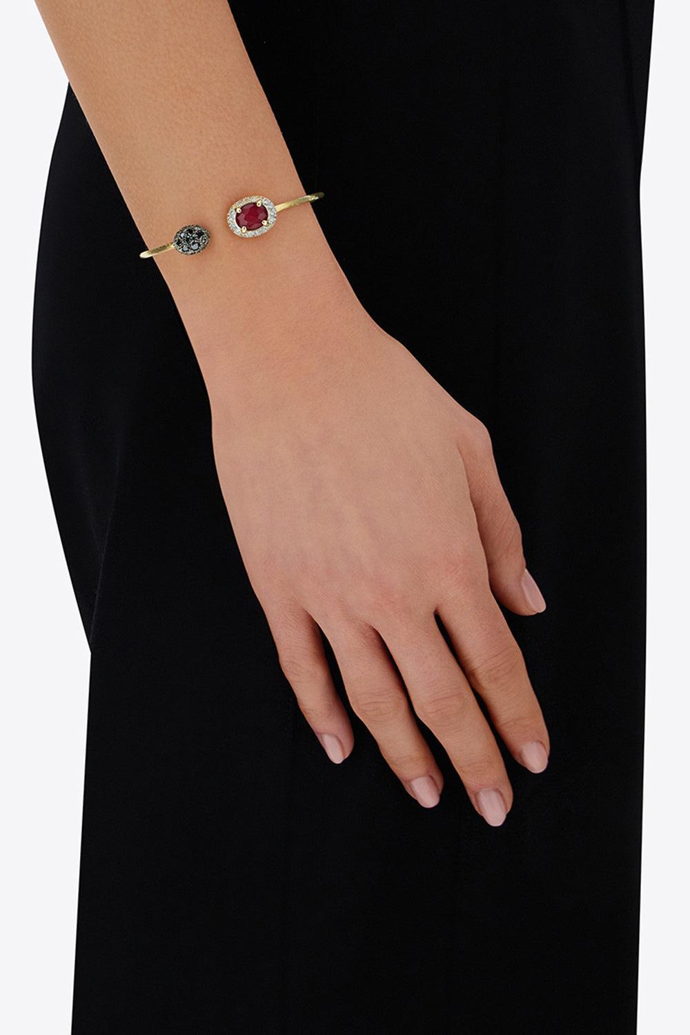 Diamond Ruby Reverse Bangle Bracelet-YELLOW GOLD-JEWELRYFINE JEWELBRACELET O-NANIS