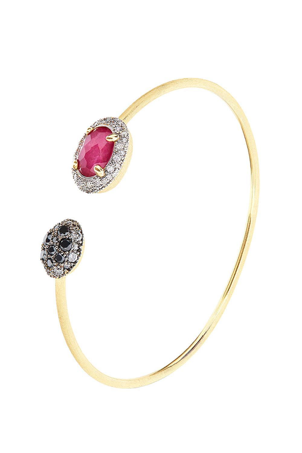 Diamond Ruby Reverse Bangle Bracelet-YELLOW GOLD-JEWELRYFINE JEWELBRACELET O-NANIS
