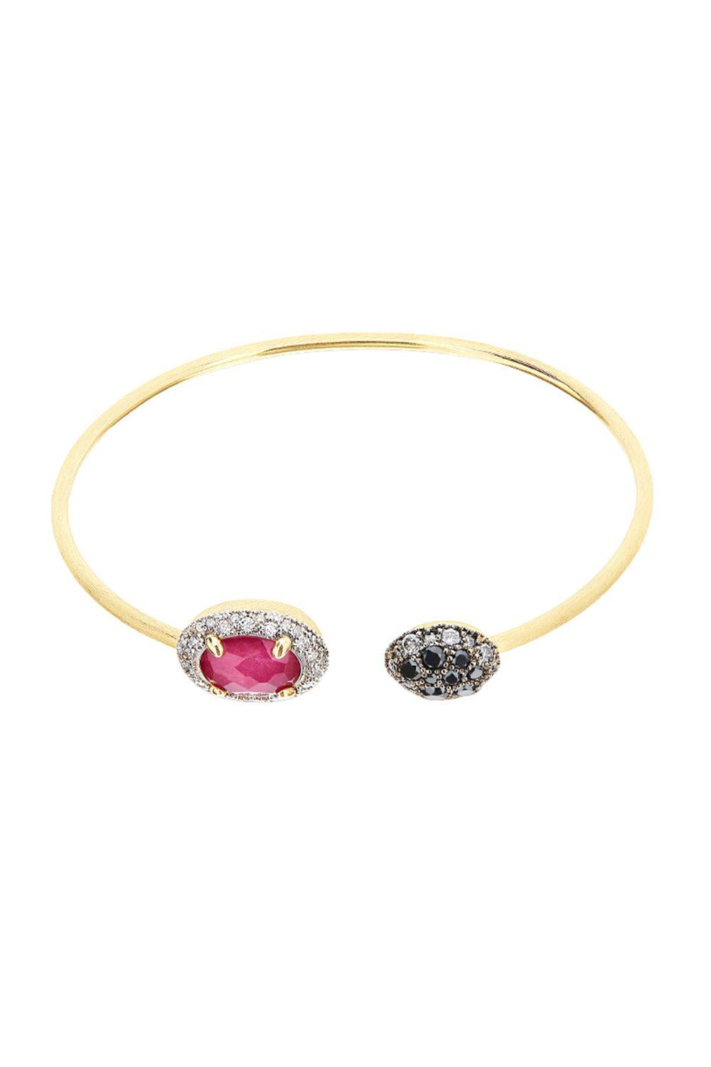 Diamond Ruby Reverse Bangle Bracelet-YELLOW GOLD-JEWELRYFINE JEWELBRACELET O-NANIS