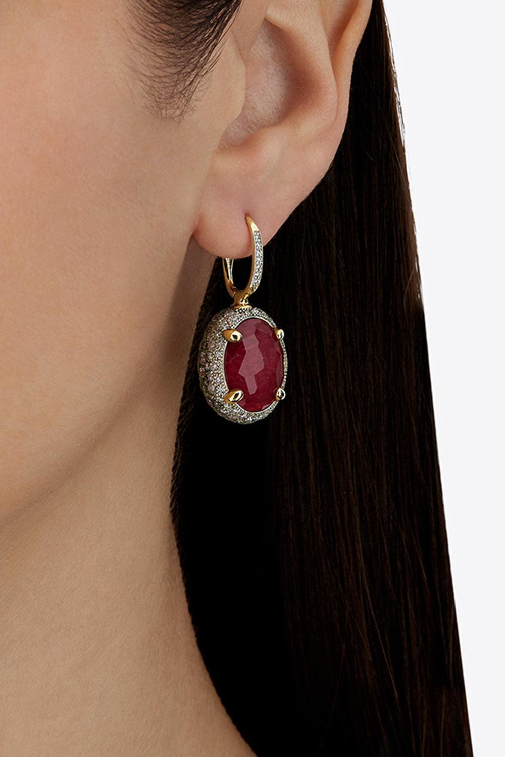 Ruby Diamond Reverse Ciliegine Double Face Drop Earrings-YELLOW GOLD-JEWELRYFINE JEWELEARRING-NANIS