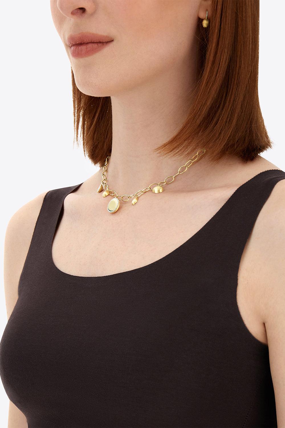 Diamond Alternating Boule Link Sway Necklace-YELLOW GOLD-JEWELRYFINE JEWELNECKLACE O-NANIS