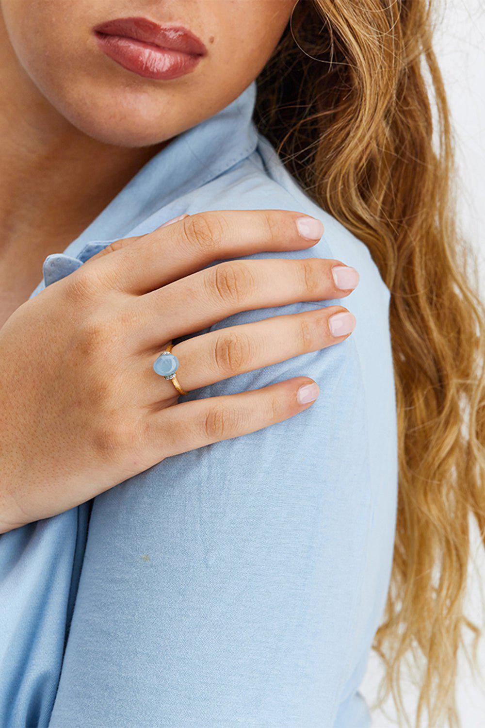 NANIS-Azure Aquamarine Small Ring-YELLOW GOLD